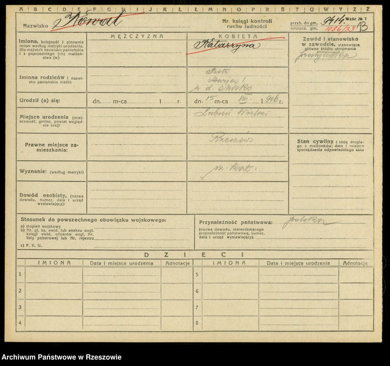 Obraz 15 z jednostki "Kartoteki kontroli ruchu ludności Litera: K"