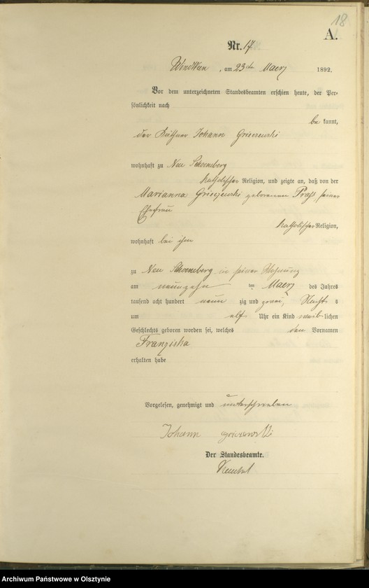 Obraz 20 z jednostki "Geburts-Haupt-Register Nr 1 - 86"