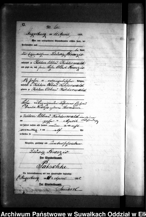 image.from.unit.number "Sterbe-Neben-Register des Preussischen Standes-Amtes Kehlen Kreis Angerburg"