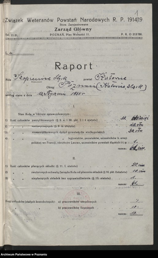 image.from.unit.number "Raporty ze stanu kół okręgu pomorskiego i śląskiego Związku Weteranów Powstań Narodowych Rzeczypospolitej Polski."