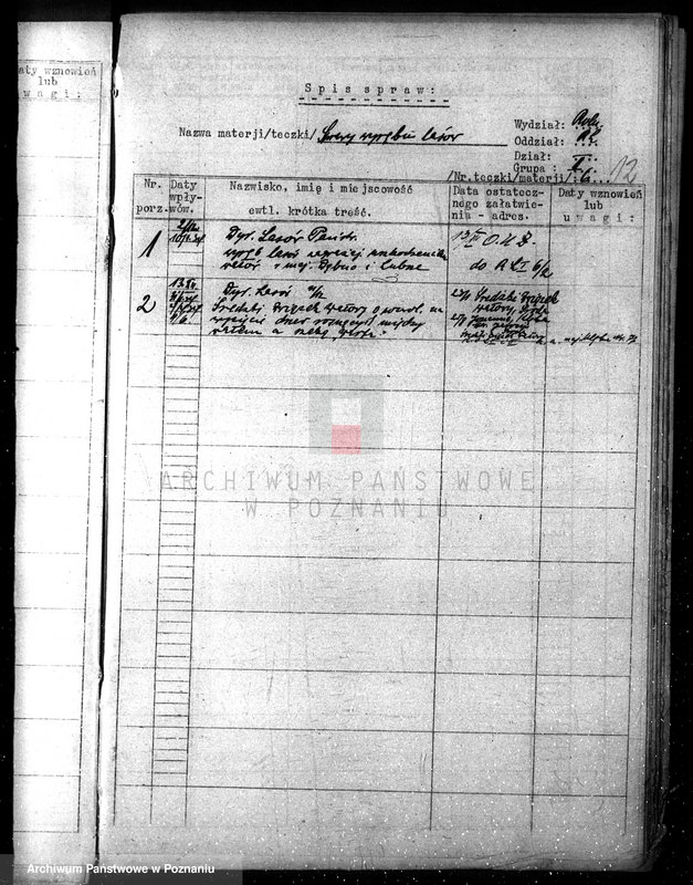 Obraz 16 z jednostki "Zagospodarowanie i ochrona lasów nie stanowiących własności państwa /spisy spraw- grupa I materie 1-21/"