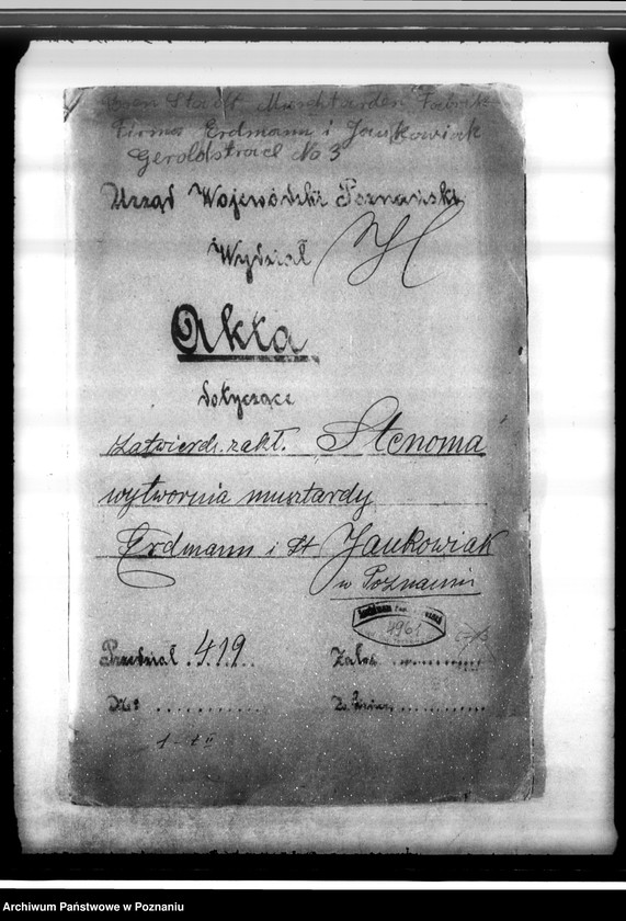 Obraz 4 z jednostki "Zatwierdzenie zakładu przemysłowego /wytwórni musztardy/ "Stenomy" w Poznaniu"