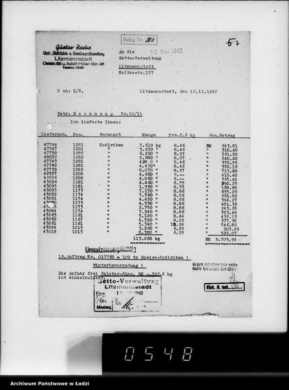 Obraz 11 z jednostki "Lebensmitteleinkauf. Aufträge, [Lieferscheinen und Rechnungen] 17726-17760 [Dostawa jarzyn do Getta]"