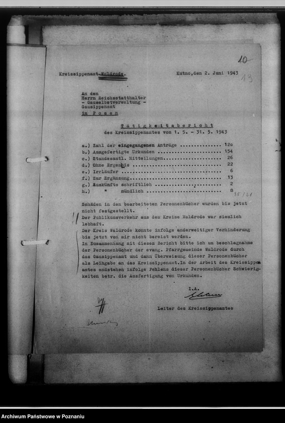 Obraz 17 z jednostki "[Korespondencja w sprawach organizacyjnych, sprawozdanie z działalności], Kreissippenamt Waldrode [Gostynin, województwo warszawskie]"