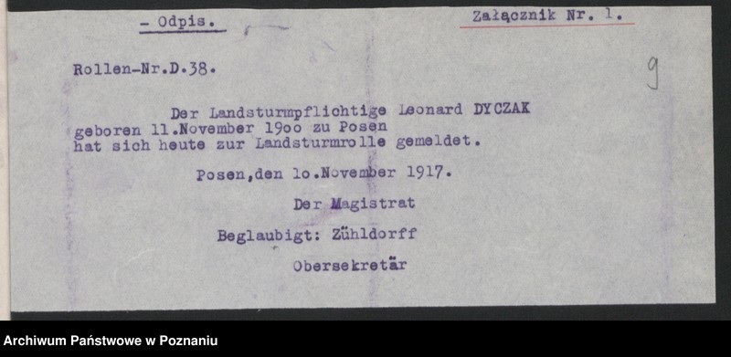 Obraz 11 z jednostki "Koło - Poznań przebieg służby wojskowej Leonarda Dyczaka."