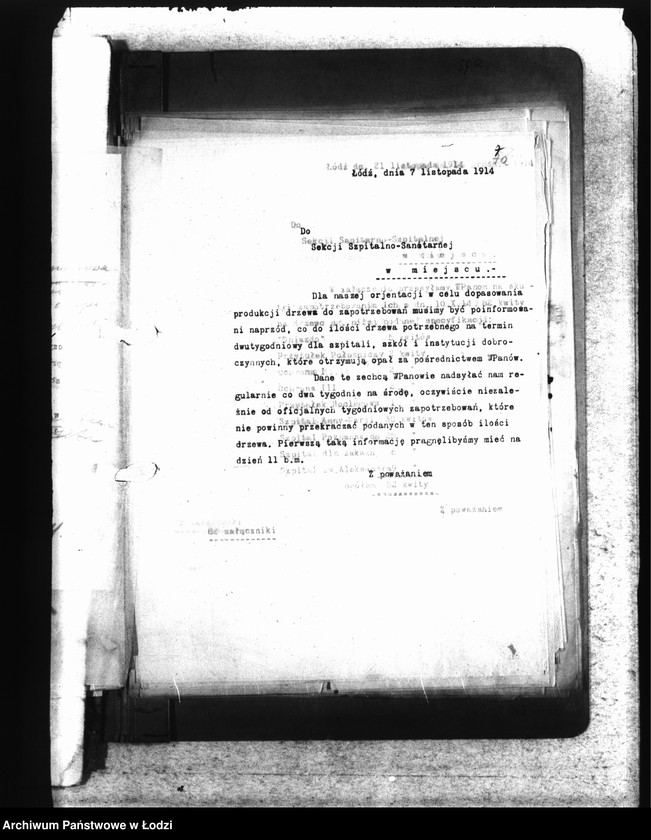 Obraz 11 z jednostki "Do Sekcji Sanitarno-Szpitalnej [korespondencja]"