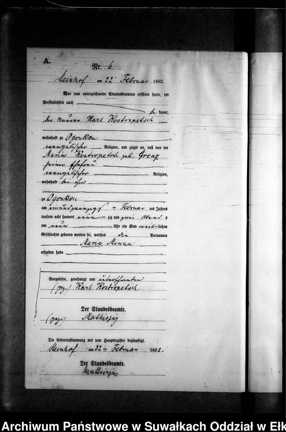 image.from.unit.number "Geburts-Neben-Register des Preussischen Standes-Amtes Gr. Strengeln Kreis Angerburg"