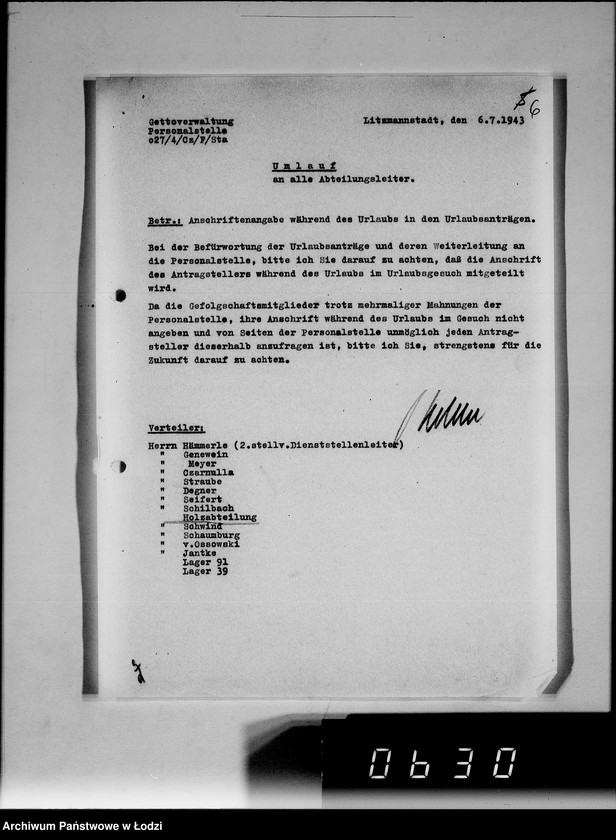 Obraz 11 z jednostki "Anordnungen und Umläufe an alle Abteilungsleiten Getto-Verwaltung"