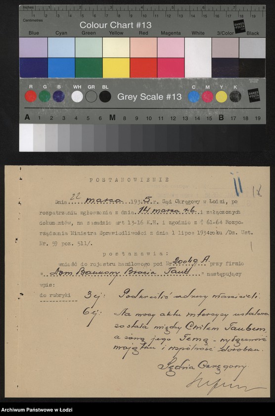 Obraz 20 z jednostki "Dom bankowy bracia Taub- prowadzenie przedsiębiorstwa bankowego"