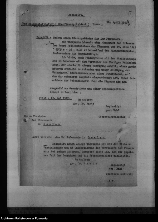 Obraz 9 z jednostki "Finanzämter - Neubauten der Dienstgebäude in Leslau, Lissa, Gnesen, Turek"