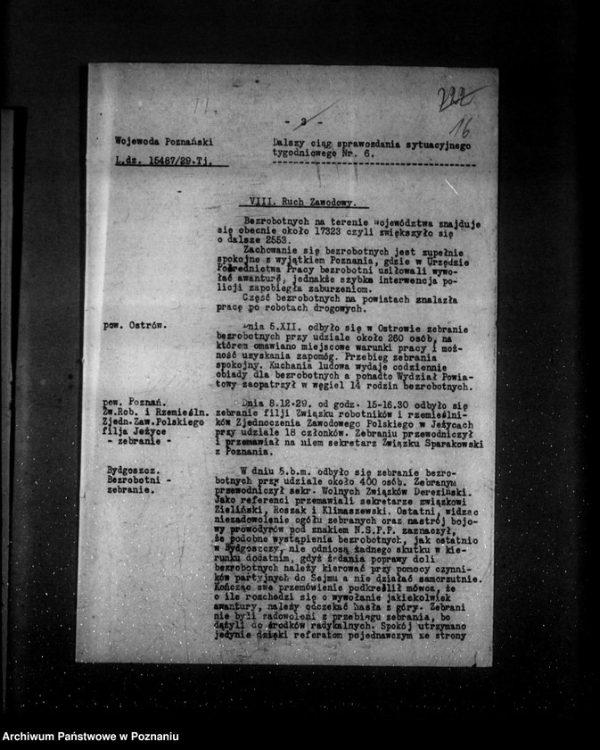 Obraz 20 z jednostki "Sprawozdania sytuacyjne tygodniowe za czas od 29 listopada 1929 r. do dnia 2 stycznia 1930 r. /nr 5-9/ działy VII-XIII"
