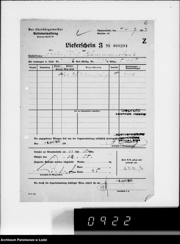Obraz 10 z jednostki "Lebensmitteleinkauf, Aufträge, Lieferscheinen und Rechnungen 20832-20856 [Dostawa warzyw do Getta]"