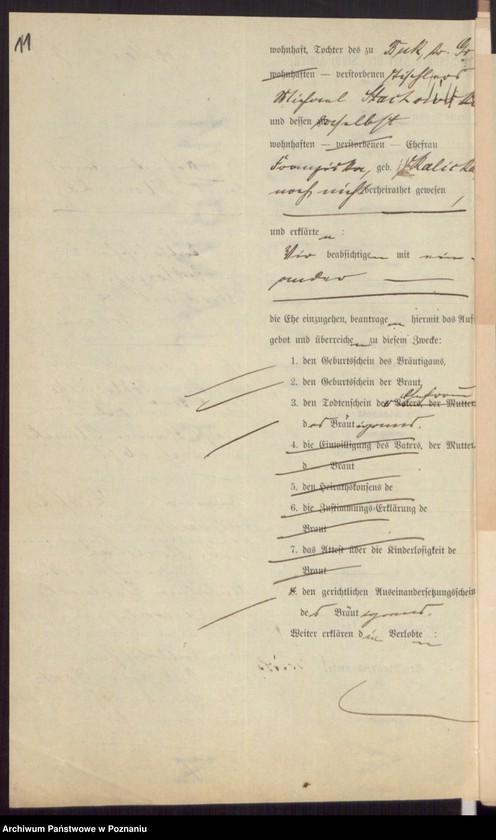 Obraz 13 z jednostki "Die von den Verlobten beigebrachten Urkunden zur Eheschliessung pro 1897"