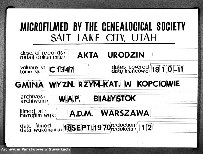 image.from.unit.number "Akta Urodzonychych Gminy Kopciowskiey od 1 Maia 1810 R."