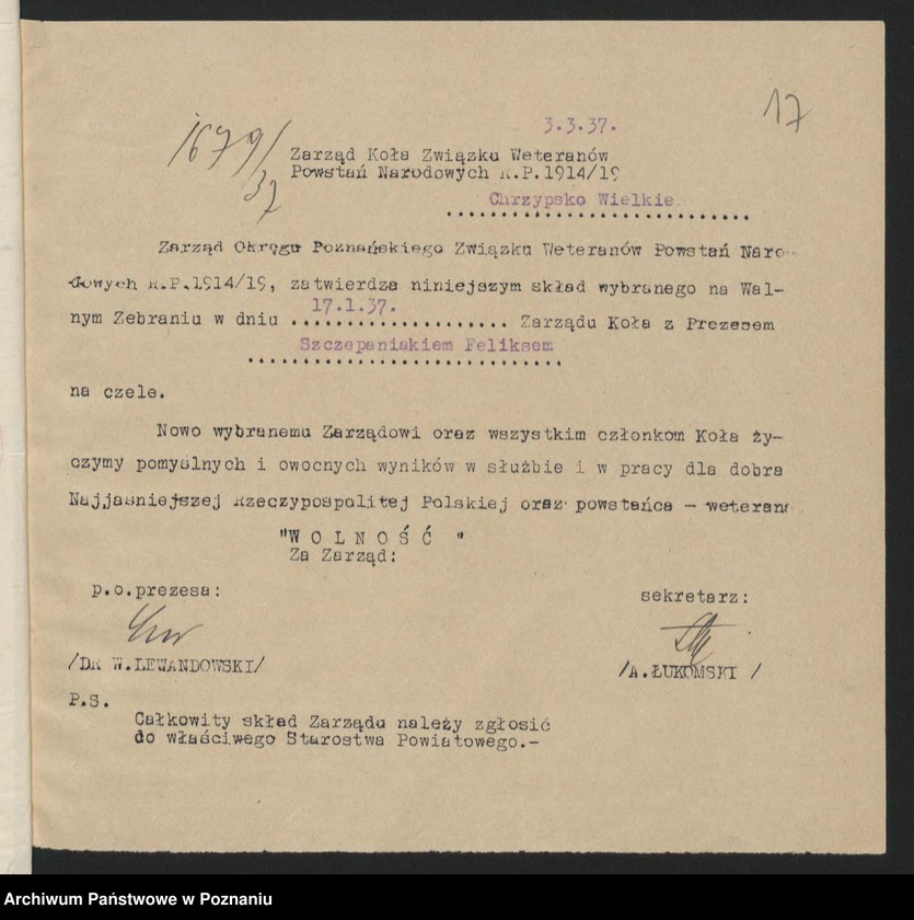 Obraz 19 z jednostki "Chrzypsko Wielkie, powiat Międzychód akta koła."