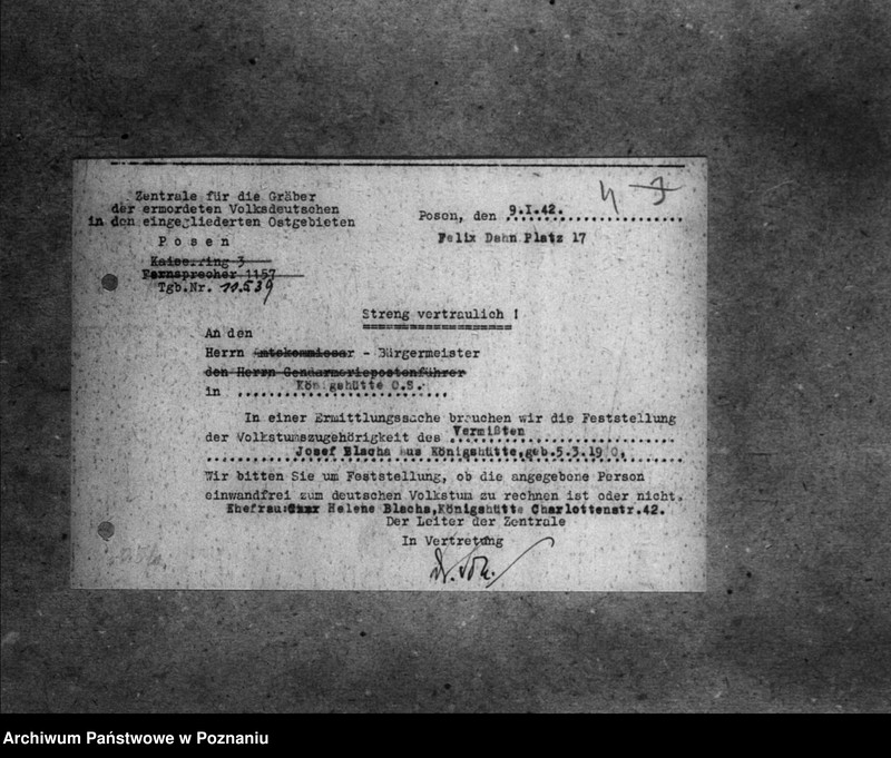 Obraz 8 z jednostki "Korespondencja w sprawie miejscowych Niemców, którzy zginęli w 1939 roku oraz donos Niemca B. Reymanna z powiatu wałeckiego na jego sąsiada, Niemca Breitinga o sprzyjanie Polakom"