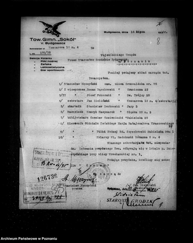 Obraz 12 z jednostki "/Towarzystwo Gimnastyczne Sokół V Bydgoszcz- rejestracja/"