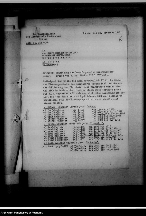 image.from.unit.number "Einziehungsprotokolle [ksiąg kościelnych] Kreis Kosten [powiat kościański]"