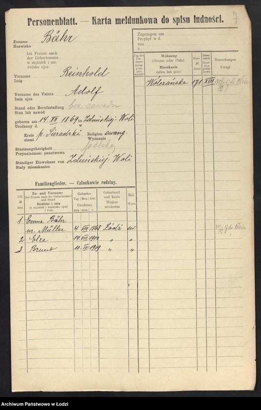 Obraz 9 z jednostki "[Spis ludności Łodzi] Ber - Behr"