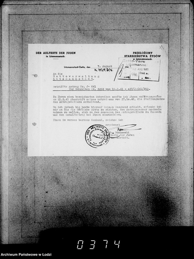 Obraz 15 z jednostki "J. 641-660.[Wnioski Żydów z Getta o zwrot należności za pracę lub towar wzięty na kredyt]"