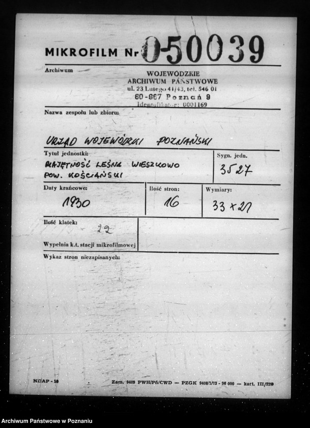 Obraz 2 z jednostki "Majętność /leśna/ Wieszkowo powiat kościański"