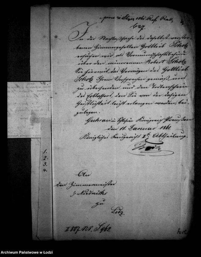 Obraz 8 z jednostki "Akta tyczące się spisu pozostałości po zmarłym Janie Gotlibie Schultz czeladniku Ciesielskim z Prus do miasta Łodzi przybyłym, u Jakuba Rudnik cieśli na robocie zostającym"