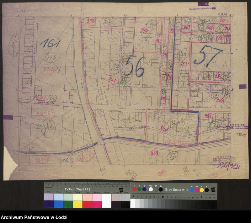 Obraz 1 z jednostki "Plan m. Łodzi 1:2000 z oznaczeniem podziału miasta na obwody i rejony spisowe. Sekcja SW42"