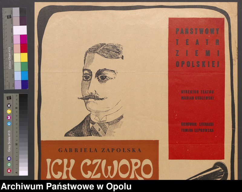 Obraz 2 z jednostki "[Afisz teatralny informujący wystawieniu sztuki Gabrieli Zapolskiej pt. "Ich Czworo" w Państwowym Teatrze Ziemi Opolskiej]"