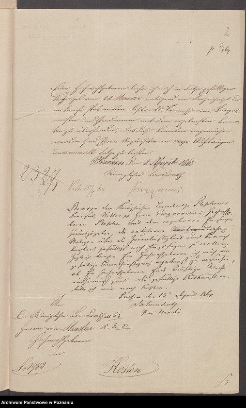 image.from.unit.number "Acta generalia des Oberpäsidialkommissars Landrat von Madai zu Kosten betreffend die Verfolgung der polnisch-revolutionären Umtriebe im Kreise Pleschen /Pleszew/."