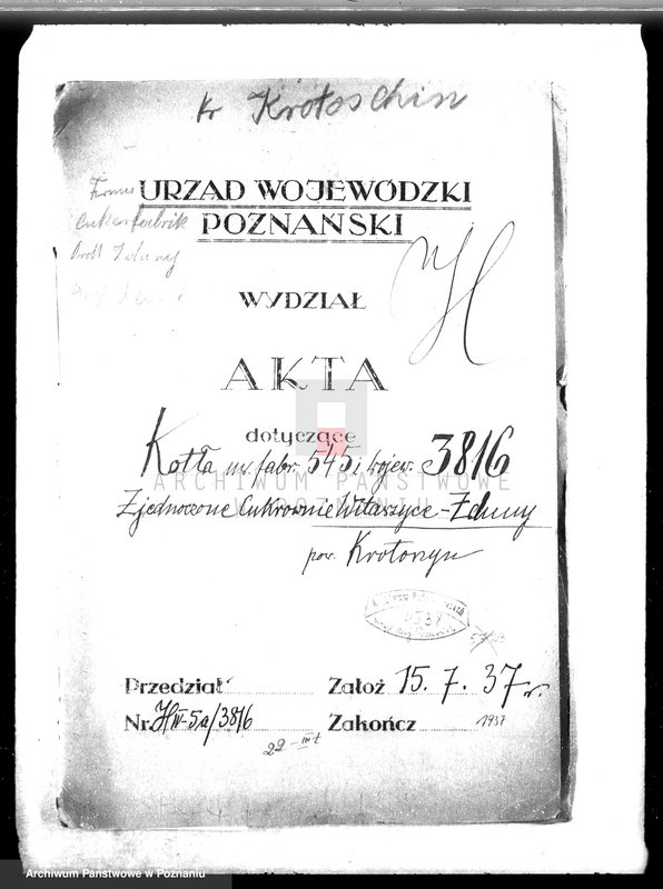 image.from.unit.number "Zjednoczone Cukrownie Witaszyce - Zduny pow. krotoszyński nr woj. kotła 3816"