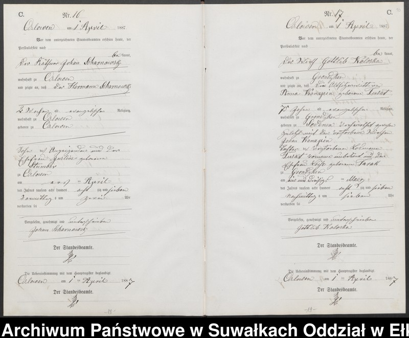 image.from.unit.number "Sterbe-Neben-Register des Preussischen Standes-Amtes [Orlowen] Kreis [Loetzen] für das Jahr 1887"