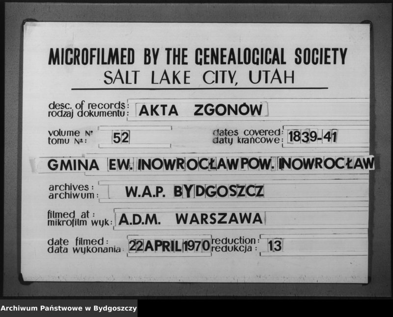 image.from.unit.number "Verzeichniss der Verstorbenen aus der evangel. Stadt- und Landgemeinde von Inowrazlaw Jahr 1839 incl. 1841"