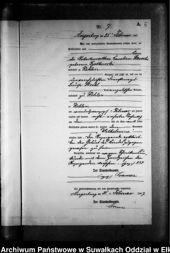 image.from.unit.number "Geburts-Neben-Register des Preussischen Standes-Amtes Kehlen Kreis Angerburg"