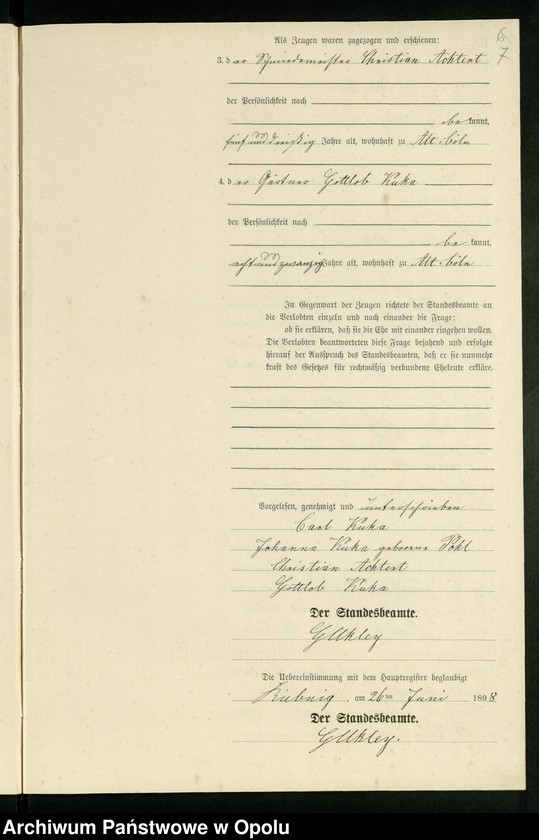 Obraz 10 z jednostki "Heiraths-Neben-Register Standes-Amt Riebnig 1898"