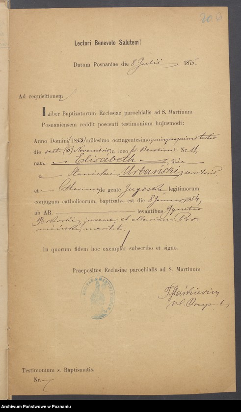 Obraz 8 z jednostki "Die von den Verlobten beigebrachten Urkunden zur Eheschliessung pro 1875"