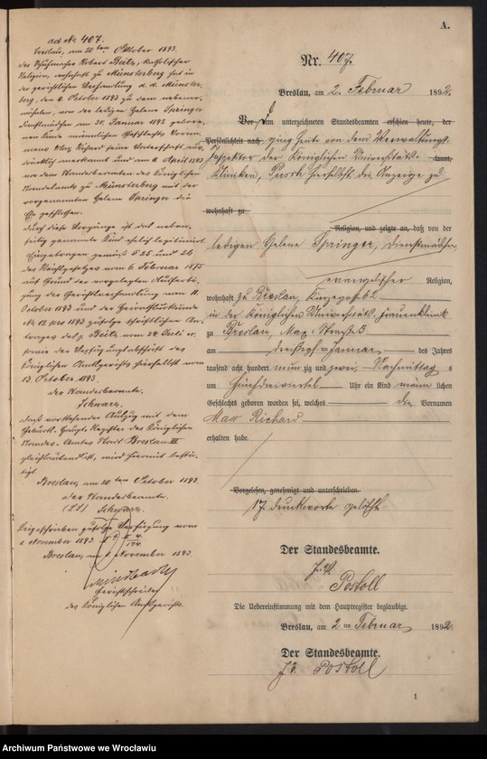 Obraz 10 z jednostki "Księga urodzeń Wrocław III 1892 t.01"