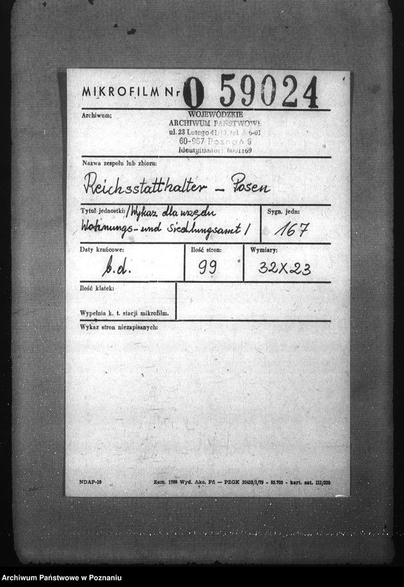 Obraz 2 z jednostki "Wykaz dla urzędu Wohnungs- und Sied- lungsamt"