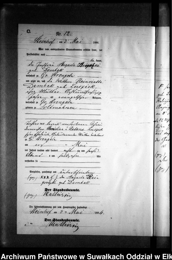 image.from.unit.number "Sterbe-Neben-Register des Preussischen Standes-Amtes Gr. Strengeln Kreis Angerburg"