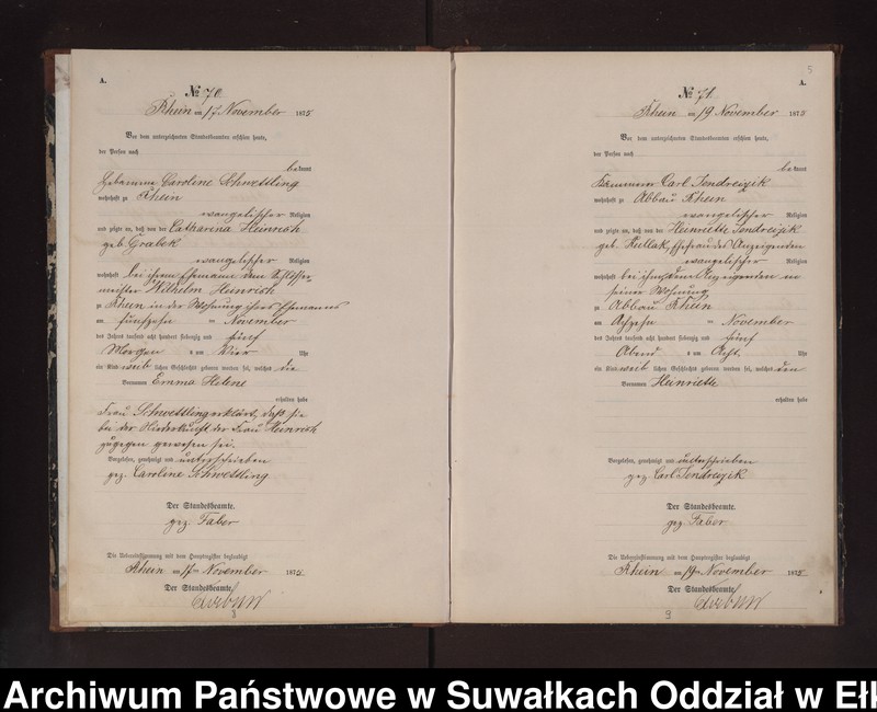 image.from.unit.number "Geburts-Neben-Register des Preussischen Standes-Amtes Rhein Kreis Lötzen"
