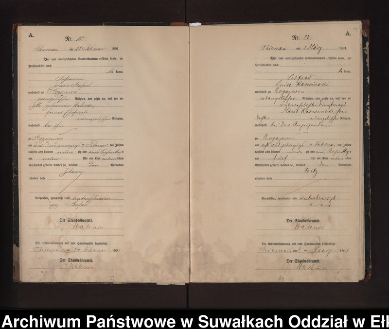 image.from.unit.number "Geburts-Neben-Register des Preussischen Standes-Amtes Rydzewen Kreis Loetzen"