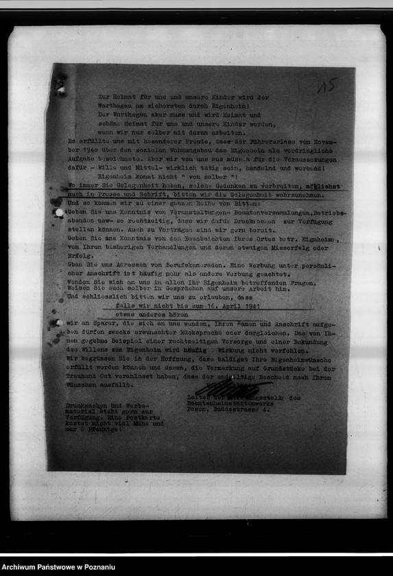 Obraz 19 z jednostki "Wohnungsbau für die Bediensteten der gauselbstverwaltung [Erlasse usw.]."