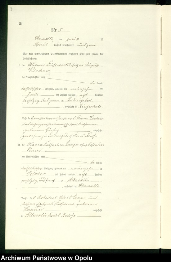 Obraz 13 z jednostki "Heiraths-Neben-Register des Standesamts Altewalde pro 1902"