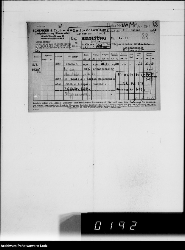 Obraz 16 z jednostki "Schenker u.Co [rachunki za dostawy towarów do Getta]"