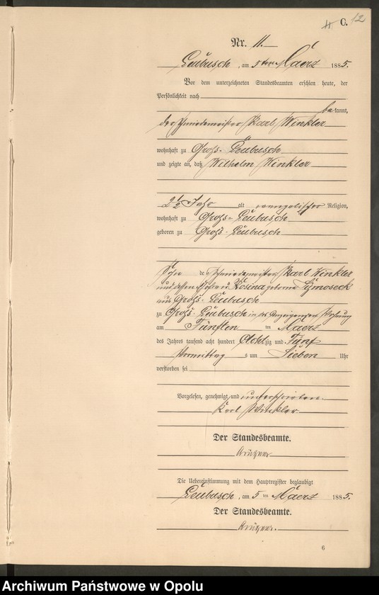 image.from.unit.number "Sterbe-Neben-Register Standes-Amt Leubusch 1885"