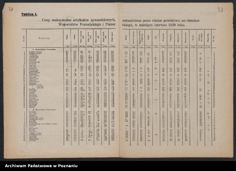 Obraz 20 z jednostki "[Biuletyny statystyczne Wydziału Statystycznego Ministerstwa byłej Dzielnicy Pruskiej - stan ziemiopłodów w kwietniu, maju i lipcu 1920 roku oraz ceny maksymalne na artykuły żywnościowe]"