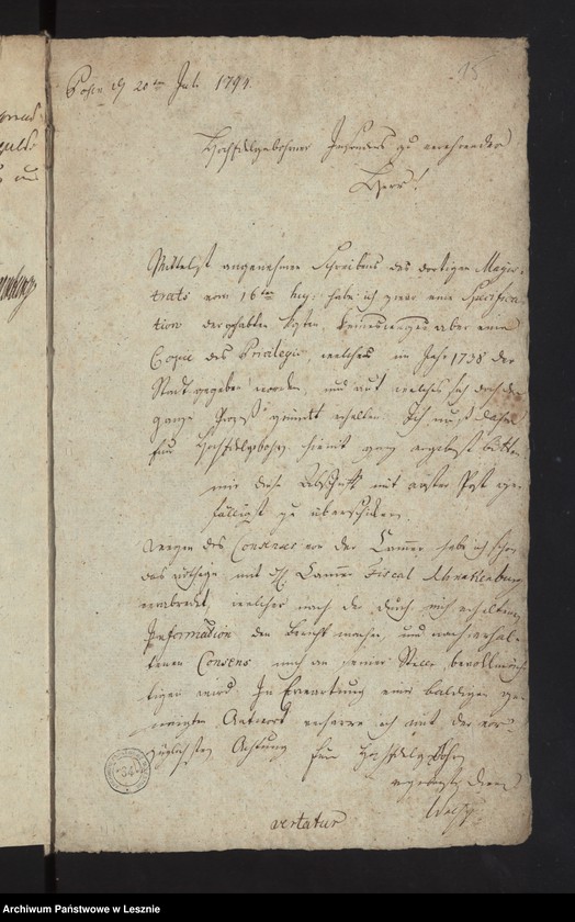 Obraz 18 z jednostki "[Akta manualia J. C. in Sachen der Stadt Lissa contra den Fürsten von Sułkowski wegen Abgaben]"