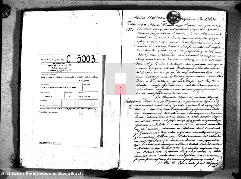 image.from.unit.number "Duplikat akt urodzonych, zaślubionych i zmarłych parafii wigierskiej z roku 1860"