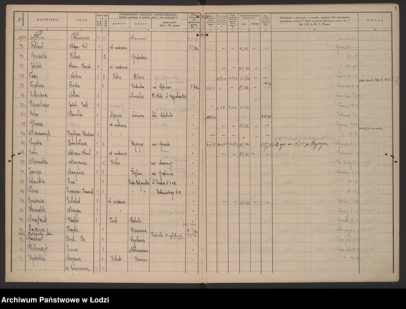Obraz 10 z jednostki "Księga kontroli ruchu ludności (rejestr osób przybywających do gminy) Łódź, komisariat III, nr 1-4543"