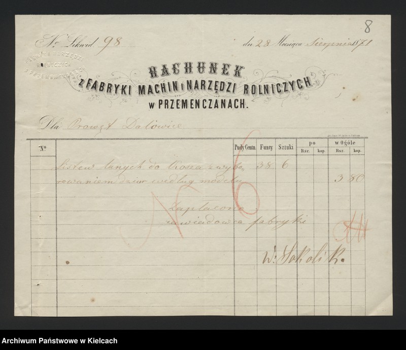 image.from.unit.number "Dowody rozchodu kasy dóbr Dalowice za 1871/72 r"