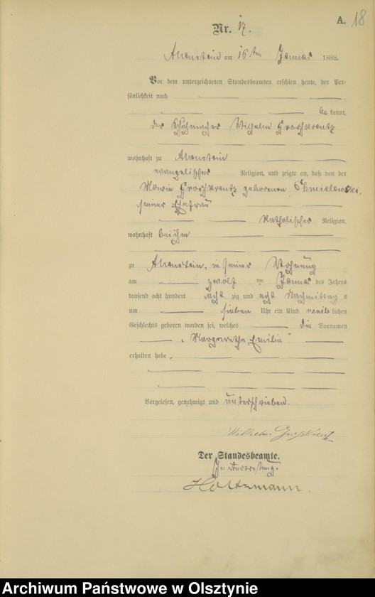image.from.unit.number "Geburts-Haupt-Register Tom I,Nr 1 - 400"